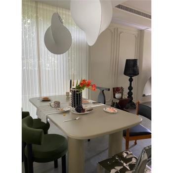 法式奶油風長方形餐桌現代簡約烤漆餐桌椅組合復古時尚極簡飯桌子