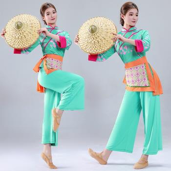 膠州秧歌服演出服女2023新款中老年采茶舞斗笠舞蹈服裝廣場舞套裝