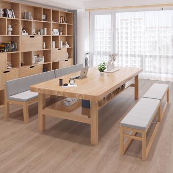 客廳純實木書桌學生家用雙層大桌子初中生學習桌圖書館閱覽室桌椅