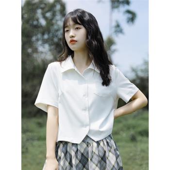 白色短袖襯衫女設計感小眾2023夏季新款日系jk襯衣學院風滌棉上衣