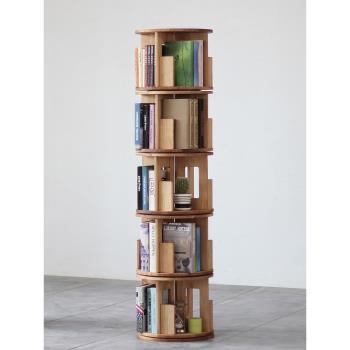 實木旋轉書架360度書柜收納書櫥學生家用書架簡約創意落地置物架