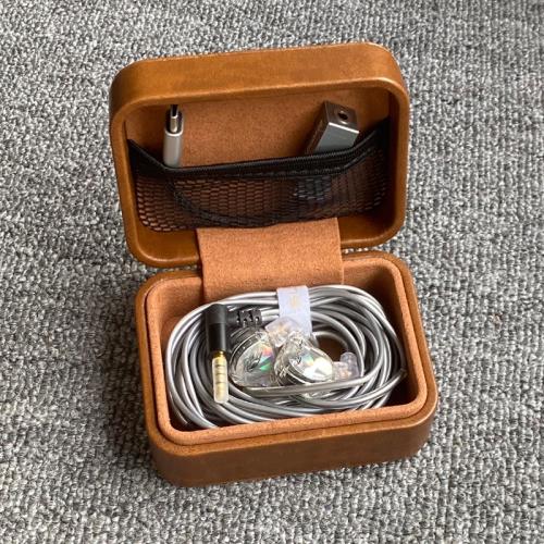 耳機收納包防震抗壓盒有線耳機收納皮盒便攜保護套真皮多用小盒子