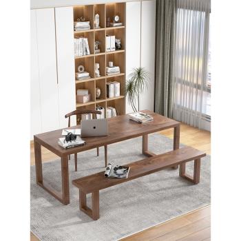 實木純木頭電腦桌簡約桌子方形木質設計師辦公桌家用書桌工作臺