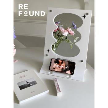 ReFound原創黑白甜酷風亞克力桌面臺式化妝鏡高清玻璃梳妝鏡子ins