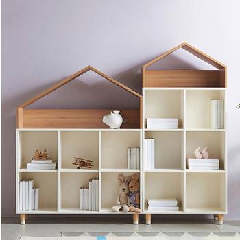 北歐實木落地兒童書柜創意白色原木書架組合幼兒園玩具置物收納柜