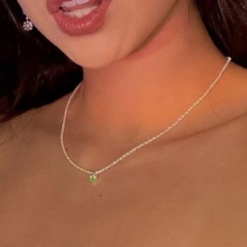 Green diamond pendant necklace women輕奢鑲嵌綠色水鉆吊墜項鏈