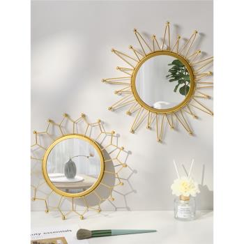 北歐現代風格圓形客廳玄關金屬工藝墻面復古壁掛件裝飾鏡子軟裝