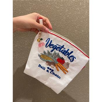 日系小眾刺繡化妝包ball chain尼龍高級旅行收納袋便攜大容量包包