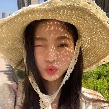 度假拍照ins韓系少女蕾絲系帶草帽夏季出游防曬海邊遮陽草編帽子