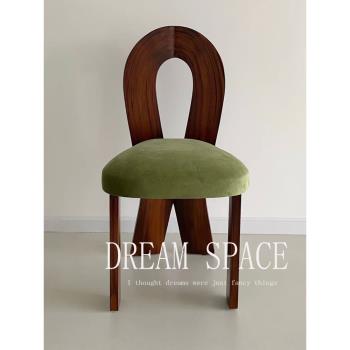 中古餐椅家具設計師黑胡桃木書椅實木靠背家用復古椅子侘寂風簡約