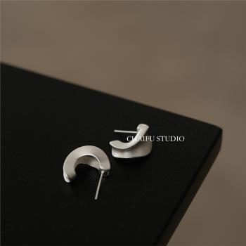 柴夫工作室/R222 法式冷淡風不規則啞光金屬耳釘復古小眾個性耳環