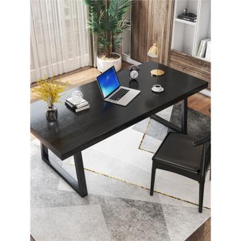 北歐實木黑色電腦桌辦公桌會議桌寫字臺個性書桌工作臺老板桌椅子