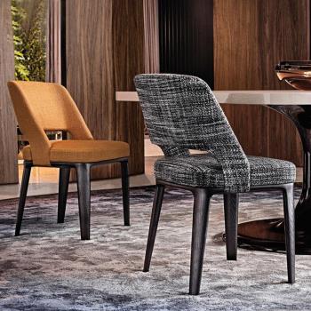 北歐實木靠背棉麻布藝餐椅洽談商務接待酒店咖啡廳椅子創意書房椅