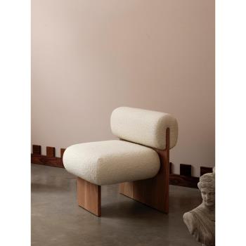 北歐羊羔絨休閑椅小戶型家用設計師實木懶人椅復古簡約客廳沙發椅