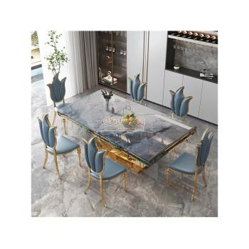 輕奢亮光巖板餐桌椅后現代簡約意式小戶型不銹鋼長方形大理石餐桌