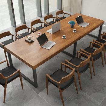 實木loft會議桌工作臺電腦桌洽談桌椅辦公桌簡約現代大型長條桌