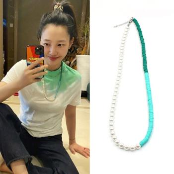 白百何同款彩色軟陶女珍珠項鏈