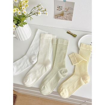 堅果媽咪 奶白色襪子女中筒襪夏季透氣薄款日系簡約堆堆長襪夏天