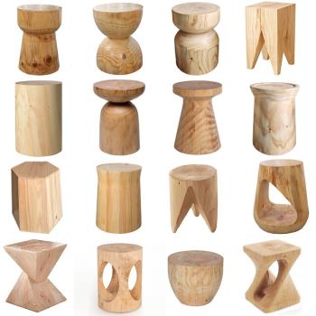 北歐實木木墩子凳子原木樹樁木樁家用邊幾民宿茶幾擺件創意小圓凳