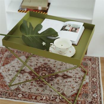 ZHUOSE現代簡約草綠色鐵藝茶幾創意方形托盤沙發邊幾收納陽臺客廳