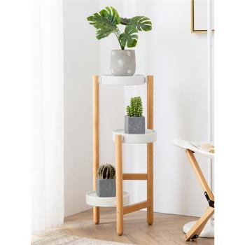 新款輕奢簡約現代實木花架落地式室內客廳陽臺墻角植物轉角置物架