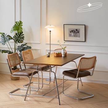 北歐實木餐桌美式簡約長方形辦公桌書桌電腦桌餐廳家用現代不銹鋼