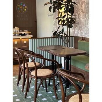 北歐網紅咖啡廳椅子設計師藤編靠背餐椅家用扶手椅民宿餐廳休閑椅