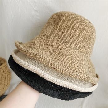 遮陽帽日本亞麻女大沿薄款漁夫帽
