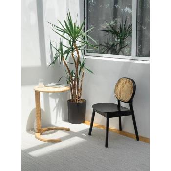 OMEAN藤編實木餐椅北歐簡約戶外椅子靠背藤編復古田園風咖啡家具