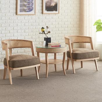 陽臺藤編桌椅三件套組合現代家用客廳休閑沙發椅北歐實木單人藤椅