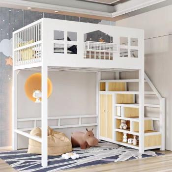 新鐵藝高架床單上層床小戶型省空間床上床下桌loft復式兒童閣樓床
