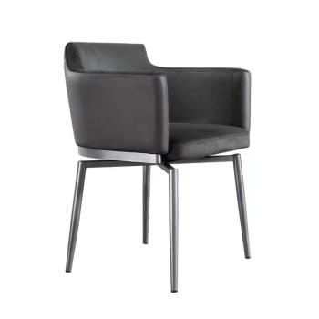 真皮餐椅輕奢風家用洽談椅子意式極簡設計師款可旋轉不銹鋼餐桌椅
