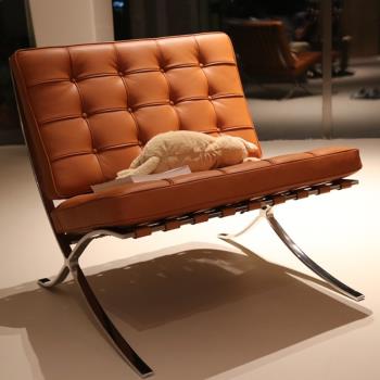 巴塞羅那椅極簡單人沙發 現代簡約設計師真皮休閑椅科技布沙發椅