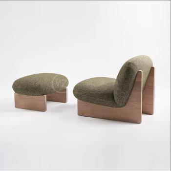 北歐極簡實木小戶型客廳陽臺休閑單椅侘寂風設計師創意布藝沙發椅