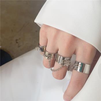 Hip hop Chain Punk Open joint Rings Index Finger Ring set潮