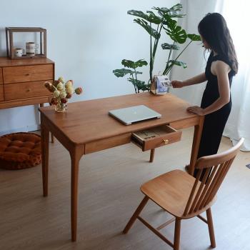 北歐實木書桌簡約小戶型學習家用原木寫字臺ins日式電腦辦公桌子