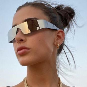 賽博朋克眼鏡y2k太陽鏡男女未來科技感飛行員無框連體潮酷墨鏡