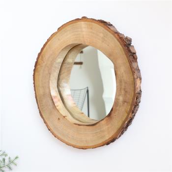 天然實木樹洞異形美容化妝鏡 ins網紅侘寂風藝術北歐民宿壁掛鏡子