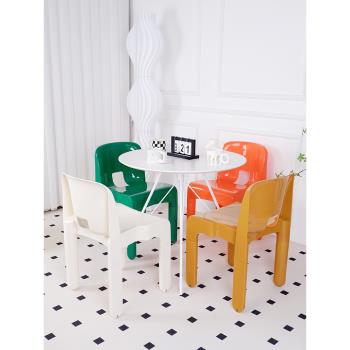 北歐中古成人卡通靠背餐椅復古家用塑料椅子小戶型客廳網紅拍照椅