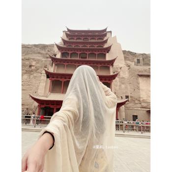 民族風大西北敦煌新疆旅游沙漠穿搭超大防曬頭巾薄款棉麻絲巾圍巾