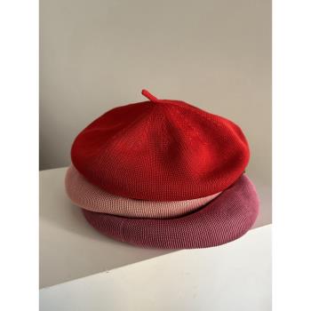 紅色粉色橙色薄款女士春夏貝雷帽復古法式英倫風蓓蕾帽畫家帽洋氣