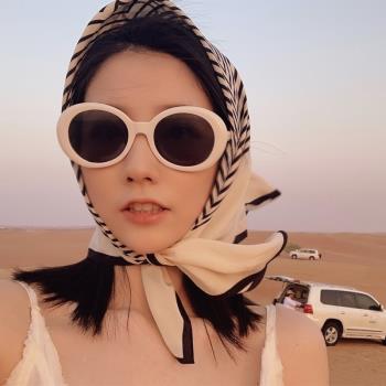 韓國沙漠旅游條紋女春秋小方巾