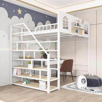 新款鐵藝高架床單上層床小戶型省空間現代簡約loft復式兒童閣樓床