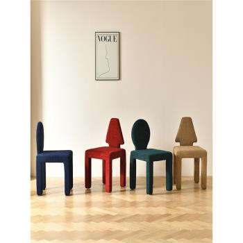 北歐創意網紅黑色泰迪絨餐椅家用現代簡約ins風凳子靠背化妝椅子