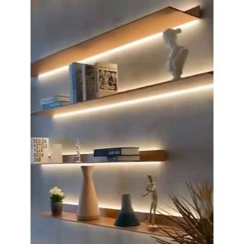 鋁合金LED燈發光層板置物架 掛墻壁創意帶燈內置書酒架金屬儲隔板