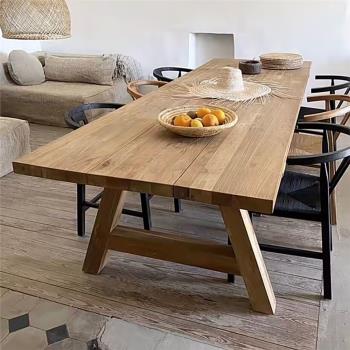 侘寂風全實木長桌餐桌椅組合家用復古做舊茶桌大長桌辦公桌會議桌