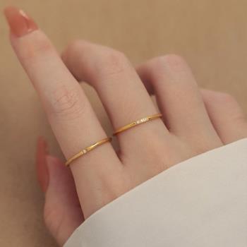 不掉色鋯石鈦鋼戒指女輕奢小眾設計感精致素實心圈簡約時尚食指環