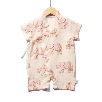 新款棉紗布嬰幼兒夏季爬服短袖連體衣新生兒蝴蝶衣寶寶哈衣空調服