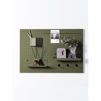 鐵藝金屬洞洞板綠色北歐鐵板免打孔墻上桌上辦公室書房收納置物架