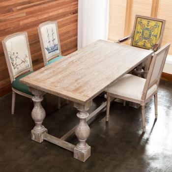 歐式圓形實木餐桌美式鄉村桌復古做舊原木簡約松木長方形桌椅組合